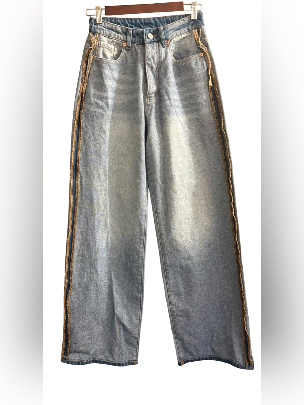 So Me Light Blue Wide Leg Jeans with inside out seam